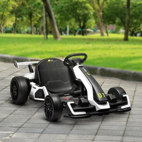 Elektrisches Go-Kart für Kinder von 6 bis 12 Jahren, 24 V, 12 km/h, mit verstellbarem Sitz, Weiß