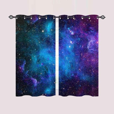 Rideau Occultant Espace Bleu Violet Galaxie Rideau Thermique Isolant Draperies Intérieurs Tenture Opaque à Oeillets pour Maison Chambre Salon Fenetre 2 Pièces L 60 x H 120 cm - 60L X 120H cm (2 Pannea (1/5)