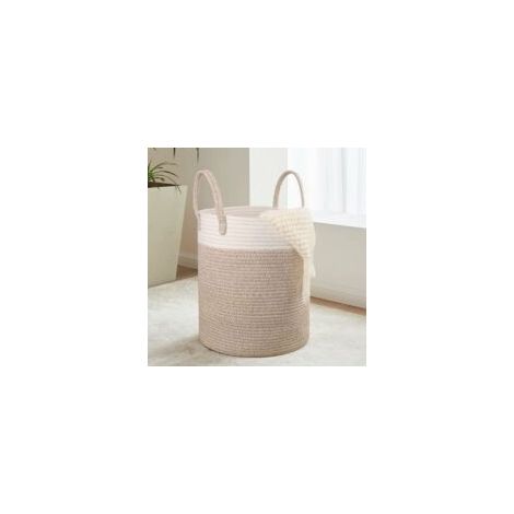 Cesto de ropa de algodón tejido, 38L, cesta de lavandería con asa, cesta para juguetes de bebé, cesta de ropa, 35x40cm - Crezuo