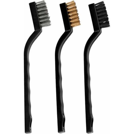 Lot de 3 Petites Brosses Métalliques - Longueur 170mm - Fils d'Acier/Acier Laitonné/Nylon - Manche Courbé en Plastique - Outils de Nettoyage/Décapage/Ponçage/Polissage/Rouille 13Treize (1/5)