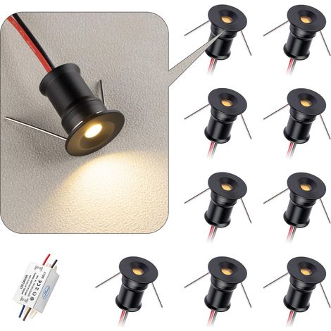 Projecteur miniature LED 902 120°, DC12V 1W, 80 Ra, 75 lm, convient à l'éclairage de meubles tels que les caves à vin, les armoires à chaussures, etc.(3000K,Black,9Pack) (1/5)