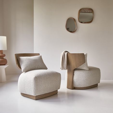 Fauteuil en bois de mindi massif et tissu bouclé écru June, 1 place (1/5)