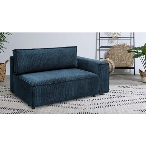 BOBOCHIC - Chauffeuse 2 places avec accoudoir pour canapé modulable NIHAD tissu velours côtelé Angle droit Bleu foncé (1/3)