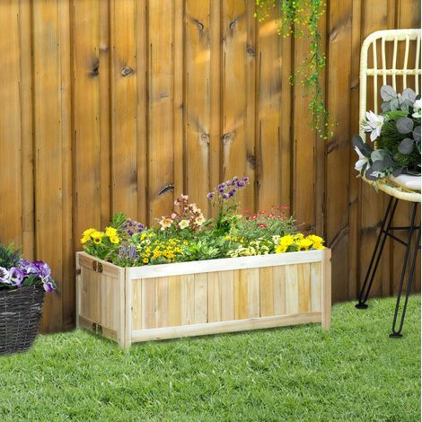 Fioriera rialzata pieghevole 70x30x25 cm, portatile con fori di drenaggio, in legno, color legno naturale (1/5)