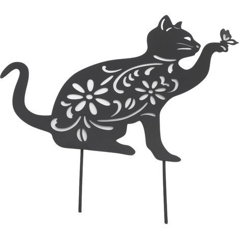 Statuette de chat noir en métal, design creux et vivant, décoration pour maison et jardin.