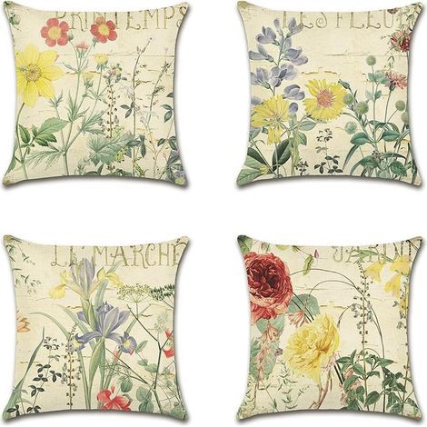 Extérieur Housse De Coussin, Lot De 4 Imperméable Fleur Jaune Motif Canapé Taie D'oreiller Pour Patio Jardin Salon Chambre Décoration, 44x44cm (1/5)