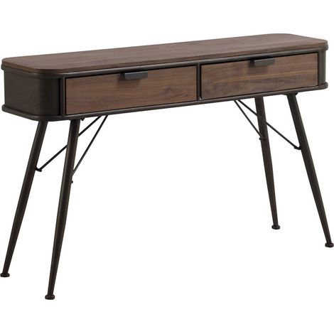 Console métal et bois esprit industriel avec deux tiroirs élégants - gris métal et bois châtaigne (1/5)