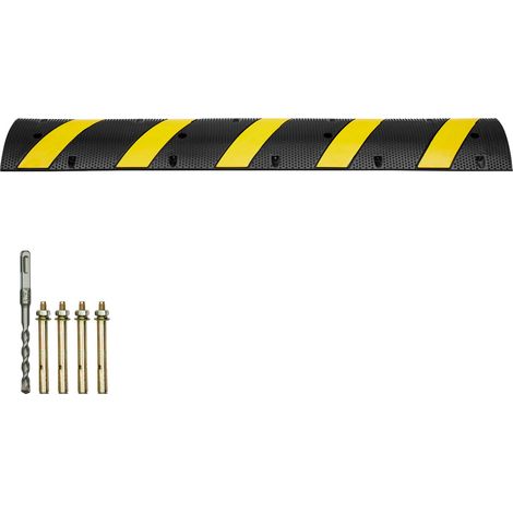 Ralentisseur en caoutchouc 183 x 30 x 4,5 cm, 2 voies, charge 10 t, bande jaune réfléchissante, 4 vis et 1 foret inclus. (1/5)