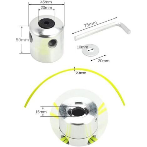 Tête de coupe en aluminium Tête de Débroussailleuse Universelle Aluminium Fils Tête Coupe-bordure Tête Double Fil Bobine Tête Fil Nylon pour Tondeuse, 1 Têtes de fil + 4 Fils (1/4)