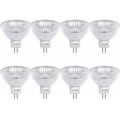 50W GU5.3 MR16 Lampadina Alogena Dimmerabile, DC 12V Bassa Tensione Base a 2 Pin Riflettore Faretti Lampadine, 800 Lumen, Bianco Caldo 2800K (8 Pezzi) (1/5)