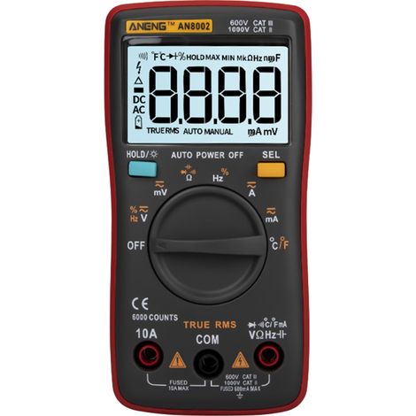 Multimètre AN8002 6000 pts True RMS – AC/DC, T°, résistance, capacité, fréquence, diode, portable. (1/5)