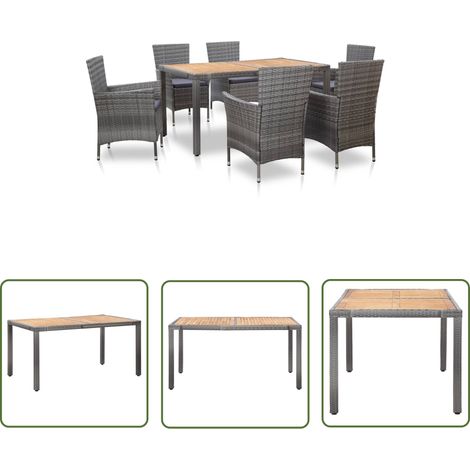 The Living Store 7-tlg. Garten-Essgruppe mit Auflagen Poly Rattan Grau - Garten Möbel - Essgruppe - Outdoor Küche - Poolbereich - Terrassenmöbeln (1/5)