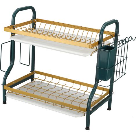 Égouttoir à vaisselle grande capacité, résistant à la rouille, moderne, à 2 niveaux avec plateau égouttoir pour plan de travail de cuisine (1/5)