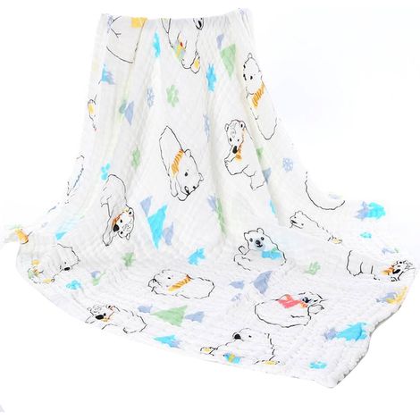 Serviette de bain pour nouveau-né en coton seersucker lavé de classe A, six épaisseurs de gaze, 110 x 105 cm