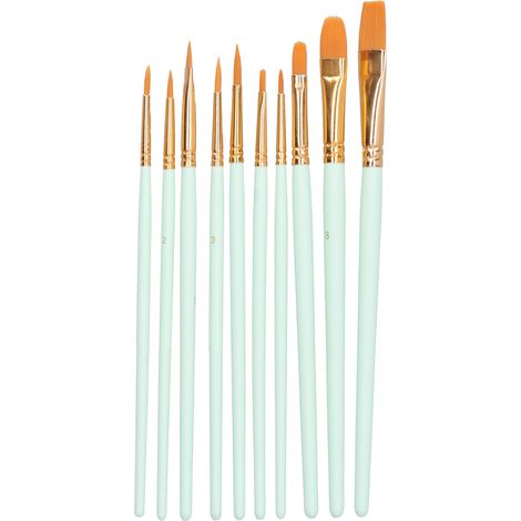 10 pinceaux bois manche poils nylon laine gouache aquarelle peinture kit débutant vert menthe (1/5)