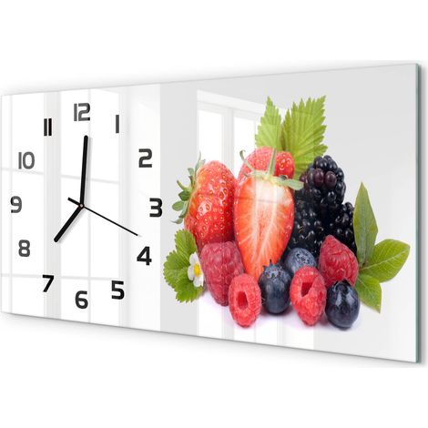 Horloge Murale Panoramique Moderne 60x30 cm Verre Trempé Sans Tic-Tac Fruits des bois (1/5)
