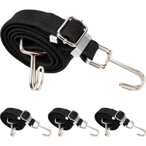 4 Pièces Corde Crochet Élastique Réglable, Corde Élastique Plate Robuste En Acier Au Carbone Et Latex Pour Fixer Bagages Ou Sacs Et Déplacer Marchandises (1/5)