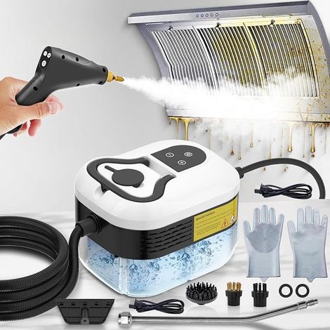 Nettoyeur vapeur à main 4,5 bar, 2500 W, nettoyeur vapeur portable pour tous, 6 vitesses réglables, temps de chauffe rapide de 15 s, réservoir d'eau de 1200 ml, pour cuisine, voiture, fenêtre, canapé (1/3)
