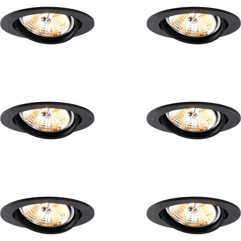 Set of 6 Modern Black Tiltable Recessed Spotlights AR70 - Cisco