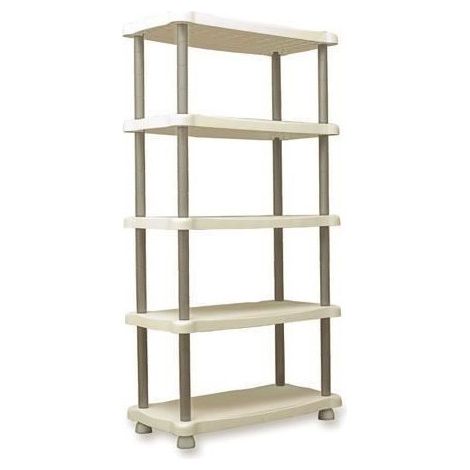 Étagère modulable 5 niveaux en résine taupe et beige – Dimensions 184 x 88 x 44 cm – Charge max 30 kg par étagère – Montage sans outil – Plastiken (1/6)