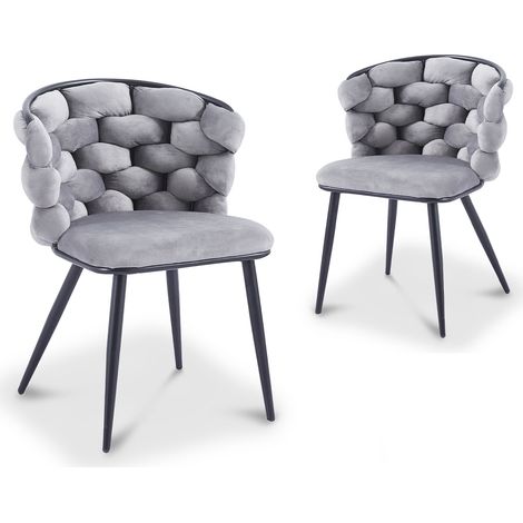 Lot de 2 chaises en velours gris pieds en métal noir CECILE (1/5)