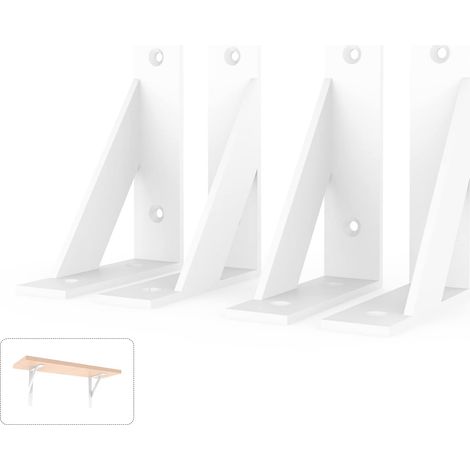 Équerres Étagère de Fixation Murale,4 Packs Equerre Metal Blanche 100 x 150mm Support Etagere Murale,Équerre Étagère Fer Forgé (1/5)