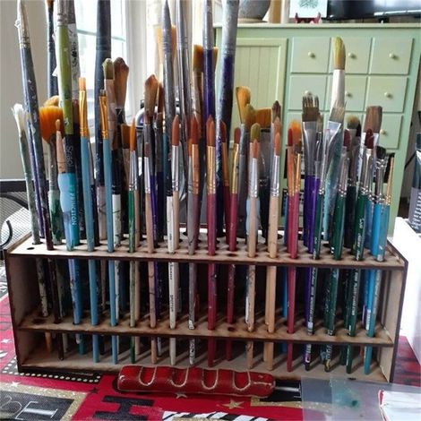 Support Pour Brosses À Peinture - Support Organisateur En Mdf 67 Trous - Fixation Murale Ou Autonome - Dimensions 287 X 74 X 104 Mm (1/5)