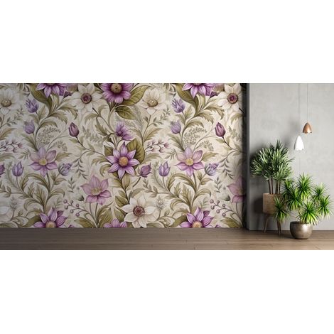 Papier peint fleuri - tapisserie lilas vintage - 150 x 250 cm (1/2)
