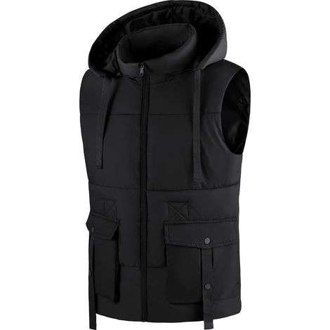 Outdoor Warm Quilted Hooded Sleeveless Vest with Pockets for Work Golf Hiking Fishing (1/5)