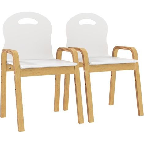 Conjunto de sillas infantiles de madera blancas, altura regulable, almohadillas antideslizantes, adaptado para niños de 3 a 9 años (1/4)