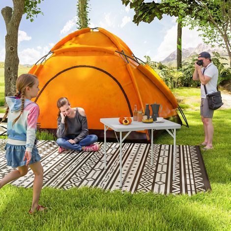 Table de camping pliable et réglable sur 2 hauteurs, en HDPE et métal, 86x86x74 cm, gris foncé (1/5)