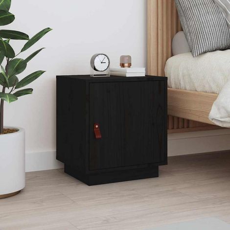 vidaXL Table de chevet Noir 40x34x45 cm Bois de pin massif (1/5)