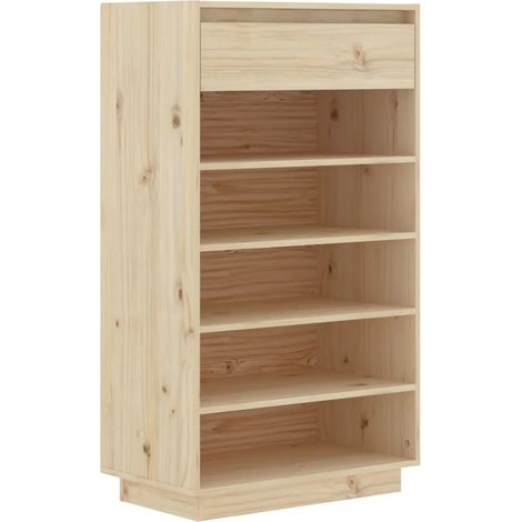 Zapatero práctico de madera maciza de pino con cajones 60 x 34 x 105 cm madera natural 020048107 (1/5)