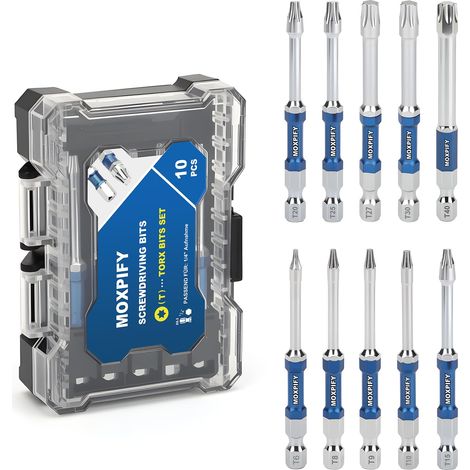 Lot de 10 embouts Torx T6 T8 T9 T10 T15 T20 T25 T27 T30 T40 75 mm (1/5)