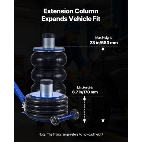 Cric Pneumatique 6 T, Cric de Levage Pneumatique Capacité jusqu'à 673 mm avec Colonne de Rehausse, 4 Coussins d'Air, Levage Rapide, Poignée Réglable, pour Réparation Voiture SUV Atelier Garage (1/5)