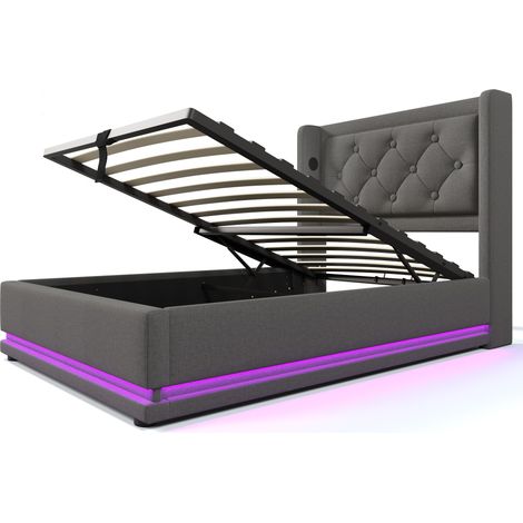 Letto singolo contenitore imbottito 90x200 cm grigio con LED USB Type-C MODENUIT (1/5)