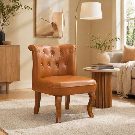 DESMIU Chaise de Salle à Manger avec Dossier Capitonné et Structure Stable, en Cuir et Bois, Marron Clair (1/5)