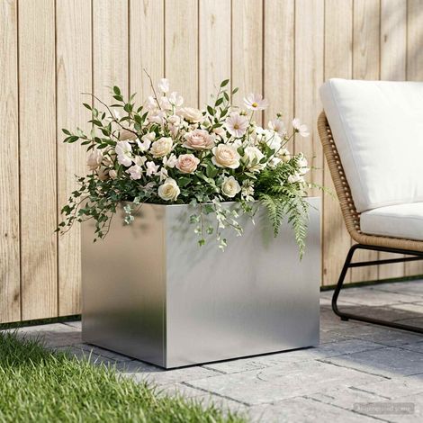 vidaXL Cache-pot de jardin Argenté 40 x 30 x 30 cm Acier inoxydable (1/5)