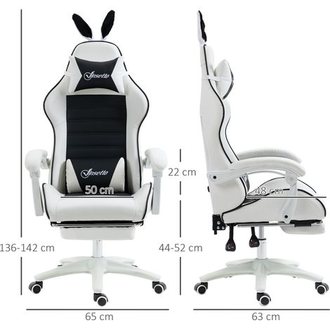 Chaise Gaming Oreilles de Lapin, Repose-Pieds, Cousins, Inclinable et Hauteur Réglable, Noir (1/5)