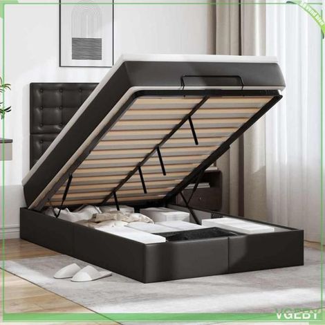 Cadre de lit ottoman avec matelas - 3312996 - 120x200 cm - Similicuir noir - Rangement hydraulique (1/5)
