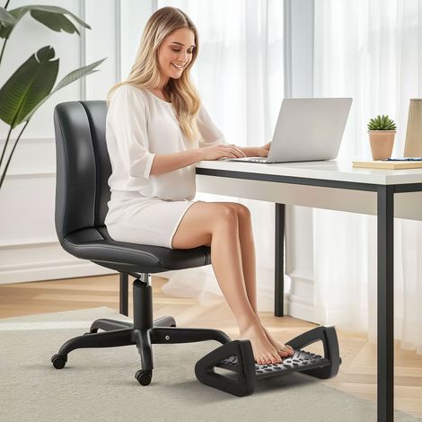 Repose-pieds pour bureau,  repose-pieds réglable avec surface de massage et roulettes,  plastique,  noir (1/5)