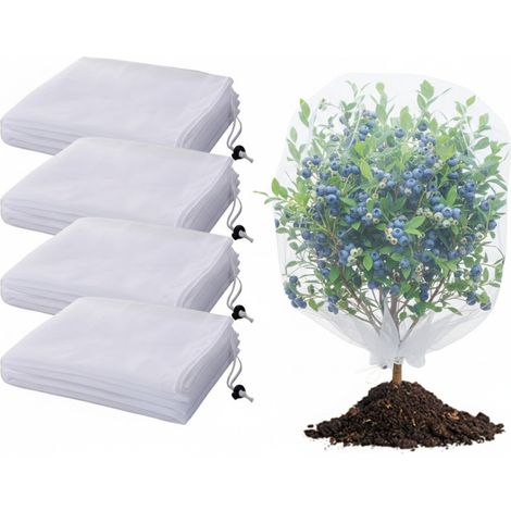Lot de 4 sacs de protection pour plantes de jardin (1,50 x 1 m) - Filet anti-oiseaux et insectes pour myrtilliers, tomates et arbres fruitiers - Bâches de jardin réutilisables (1/5)