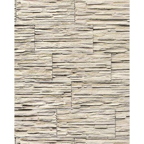 Papel pintado súperlavable con relieve aspecto piedra EDEM 1003-33 natural tipo mampuesto beige claro blanco gris (1/2)