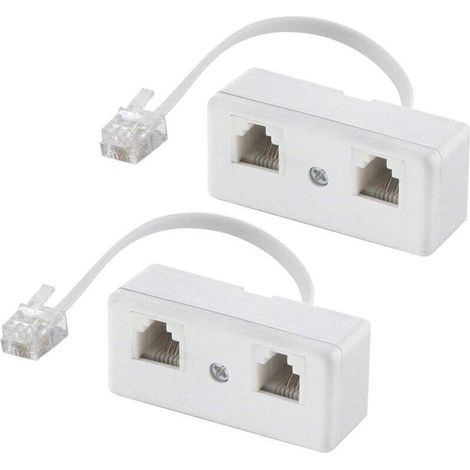 Splitter telefonici bidirezionali, adattatore da parete e splitter per cavo RJ11 6P4C, convertitore da maschio a 2 femmine per linea fissa (bianco, confezione da 2) (1/4)
