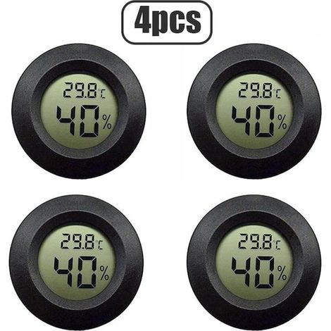 Set 4 Termometre digitale mini LCD rotund, plastic, higrometru pentru frigider, negru, 1.5V (1/5)