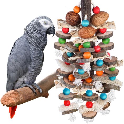 Juguetes para masticar: Esponja vegetal de maíz y nueces naturales. Juguete de madera para jaula de pájaros para loros grises africanos, guacamayos, cotorras, cacatúas, loros amazónicos y otras aves m
