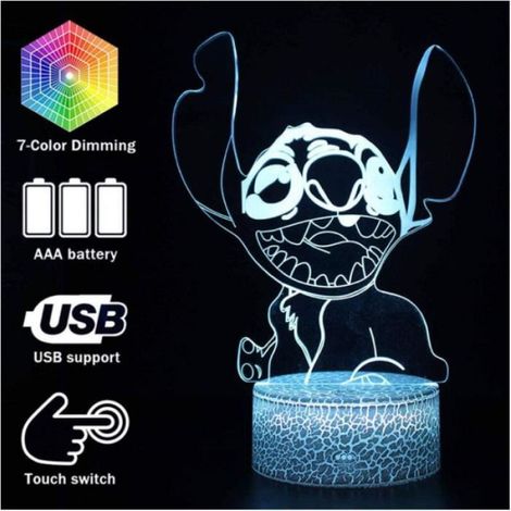 3D Lampe À Led Glow Night Lights Stitch Modèle Led Kiddécoration De Chambre Lumières Avec Télécommande Parfait (1/4)