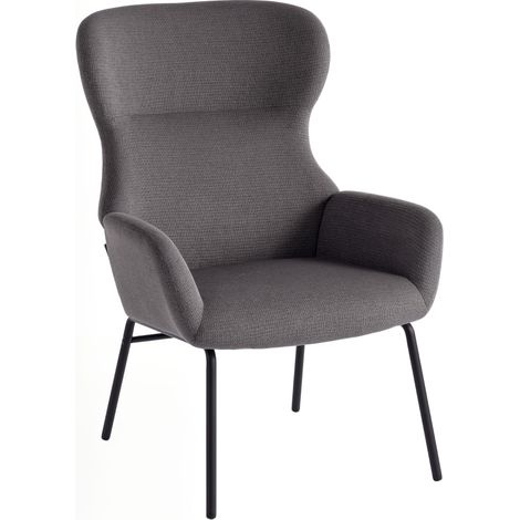 Fauteuil à oreilles moderne – Dossier haut, rembourrage épais, pieds métal, gris