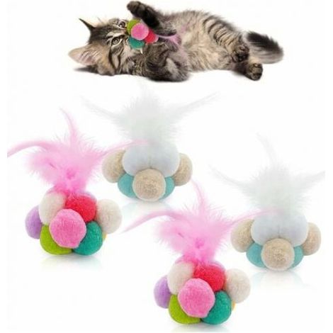 Lot de 4 balles pour chat, avec clochette intégrée, en peluche rebondissante, couleurs vives, pour jeu et stimulation (1/5)