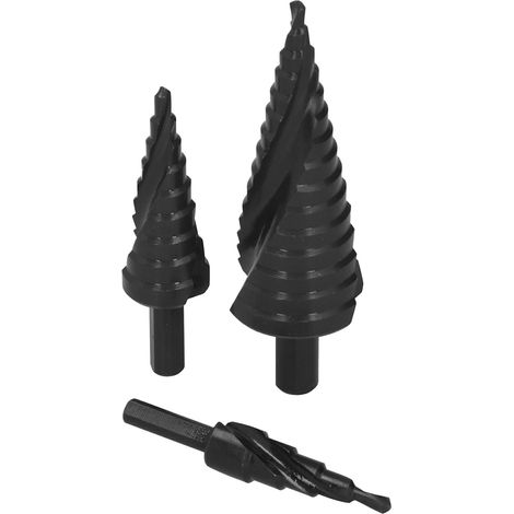 Kit de 3 forets étagés à spirale pour le travail des métaux, multifonctionnel et idéal pour l'industrie et le bricolage. (1/5)